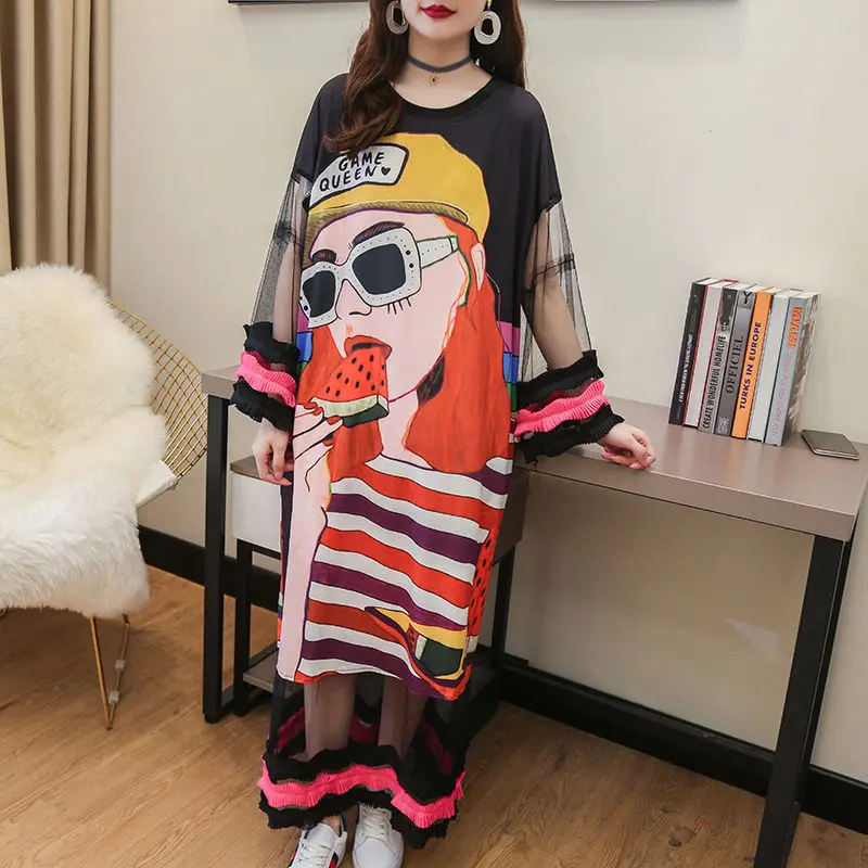Summer Women Fashion Dress Cartoon Print Fall Dress Beautiful Chiffon Ruffles Patchwork Dress Loose Fit
Summer Women Fashion Dress Cartoon Print Fall Dress Beautiful Chiffon Ruffles Patchwork Dress Loose Fit