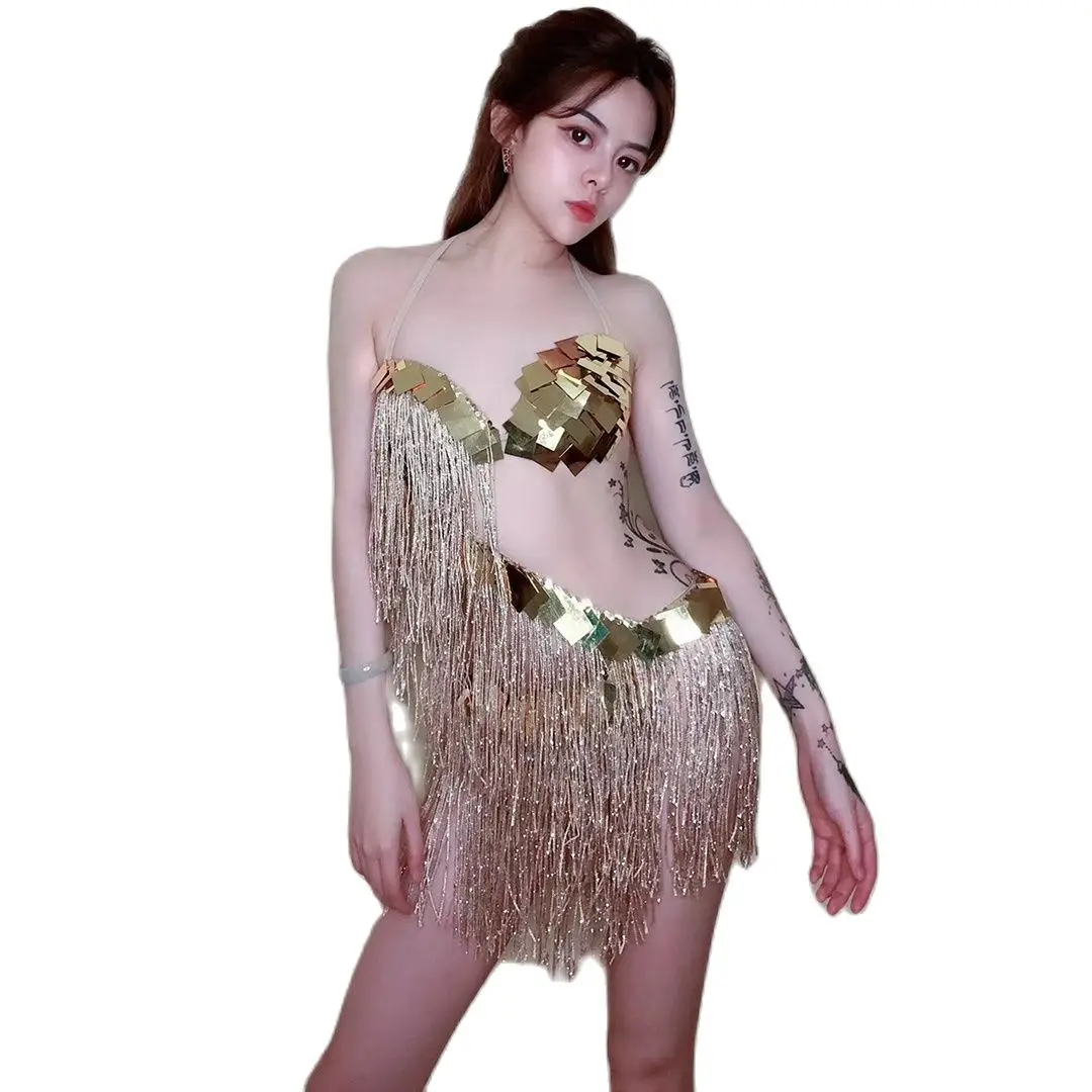 New Women Nightclub Tassel Dance Costume Stage Wear Sparkly Gold Sequins Fringes Dress Birthday Outfits Sexy Pole Dance Clothing
New Women Nightclub Tassel Dance Costume Stage Wear Sparkly Gold Sequins Fringes Dress Birthday Outfits Sexy Pole Dance Clothing