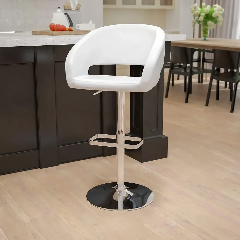 

Барный стул, Стильный Современный барный стул с закругленной средней спинкой и подставкой для ног, регулируемая высота с хромированной основой, барный чай