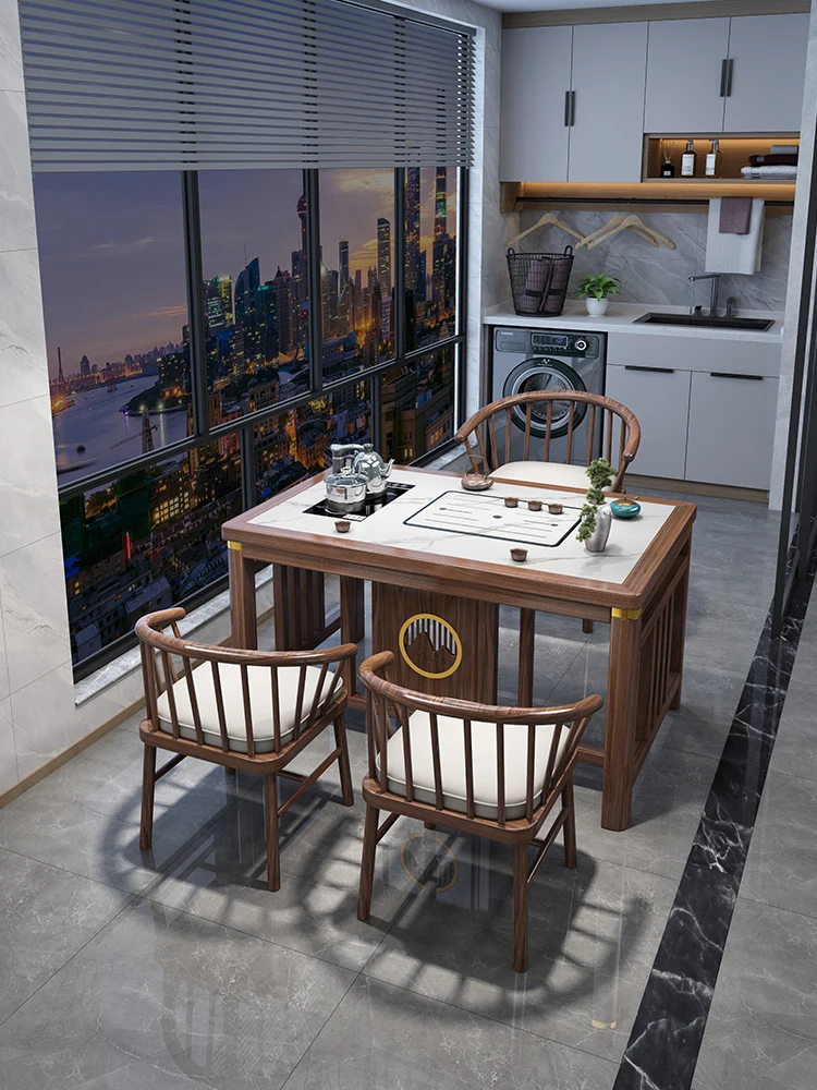 Balcony small apartment tea table and chair combination, new Chinese style slate household tea table set integrated solid wood 
Balcony small apartment tea table and chair combination, new Chinese style slate household tea table set integrated solid wood
