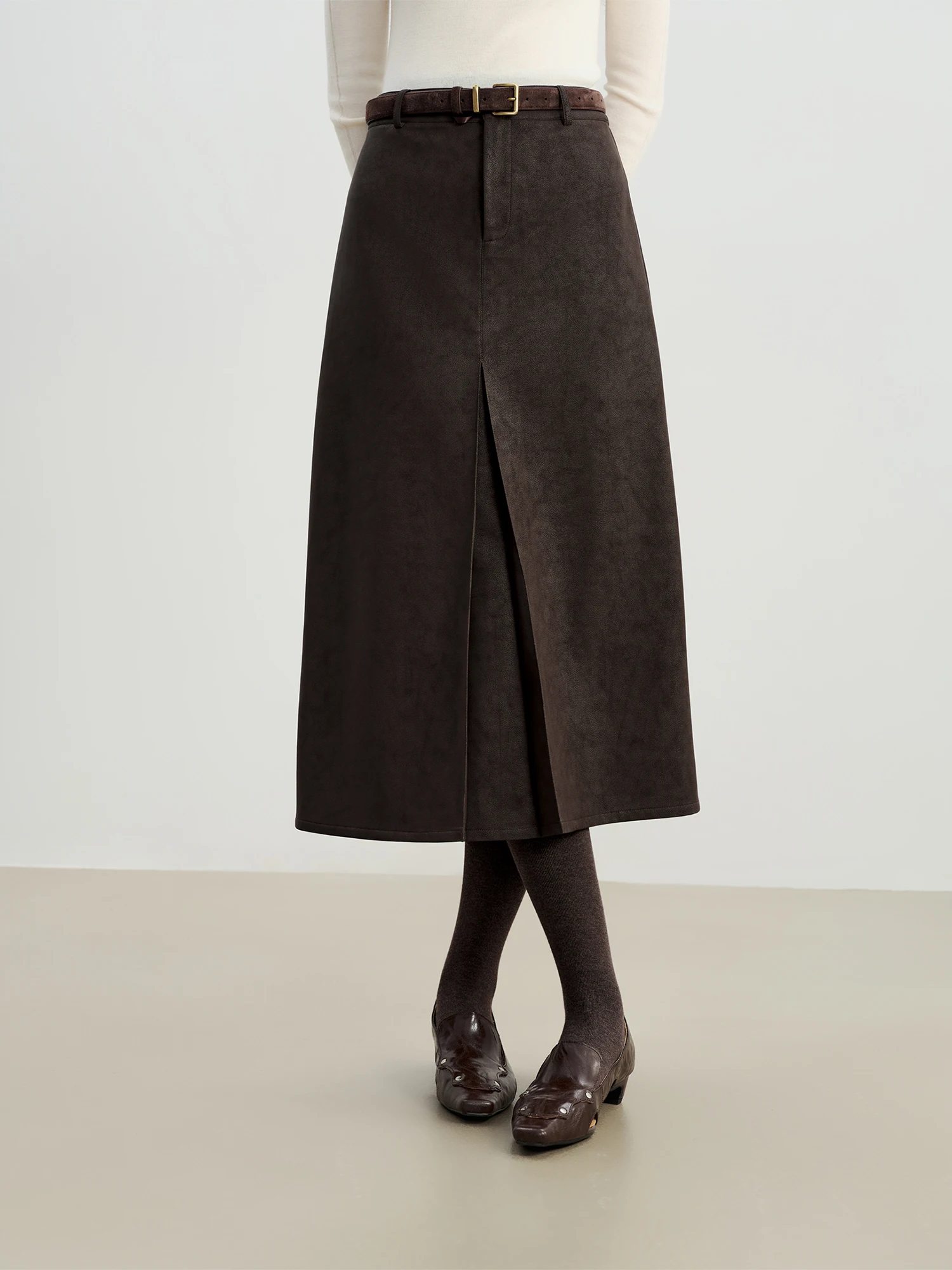 ZIQIAO 2025 Autumn Winter Women Retro Brown PU Leather Box Pleated Skirt - High Waist Midi Length A-Line Skirt for Casual 89 S1c13eeb8634442adb9951978ca30b035W
