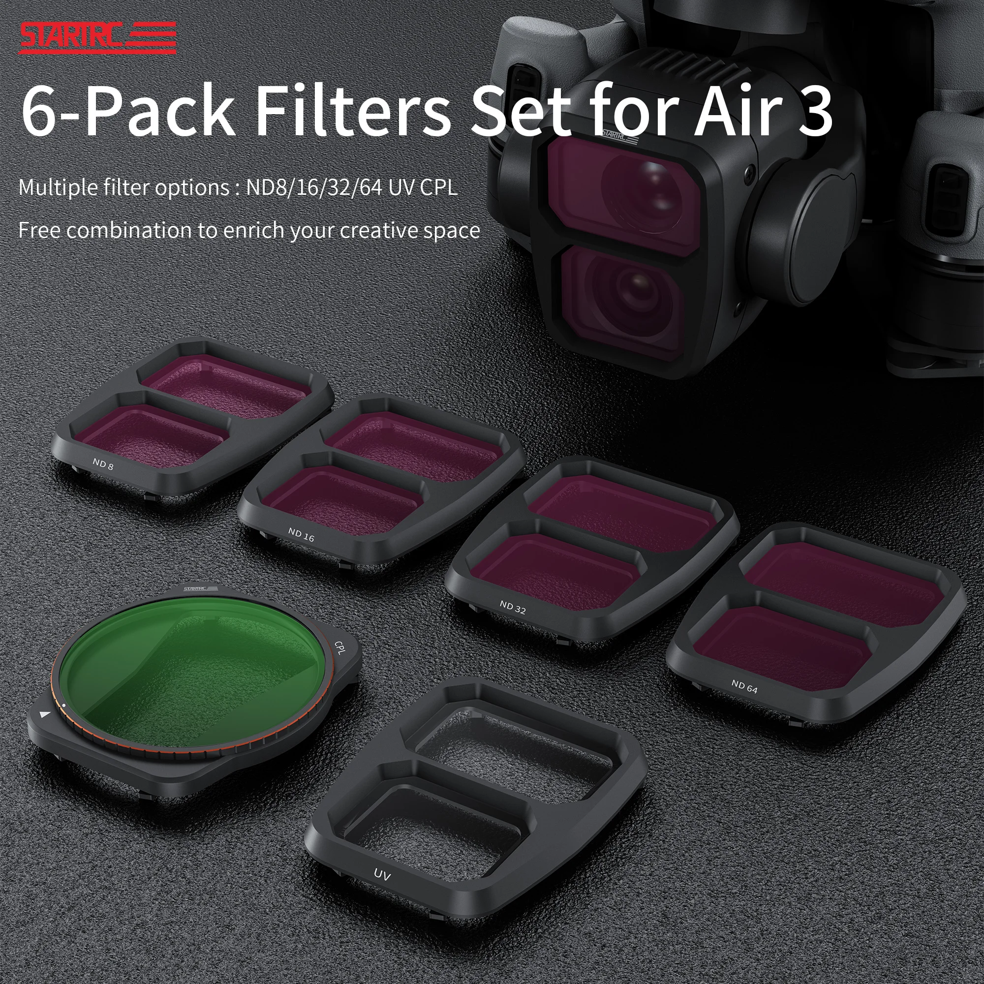 STARTRC ND Filter Set for DJI Air 3 Lens Filter ND8 ND16 ND32 ND64 UV CPL Natural Night Star Filter Kit Drone Accessories
STARTRC ND Filter Set for DJI Air 3 Lens Filter ND8 ND16 ND32 ND64 UV CPL Natural Night Star Filter Kit Drone Accessories