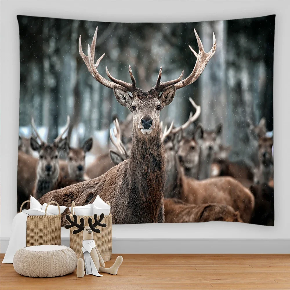

Elk Tapestry Wall Hanging Psychedelic Forest Wild Animals Theme Reindeer Deer Pattern Landscape Home Decorations Hanging Curtain