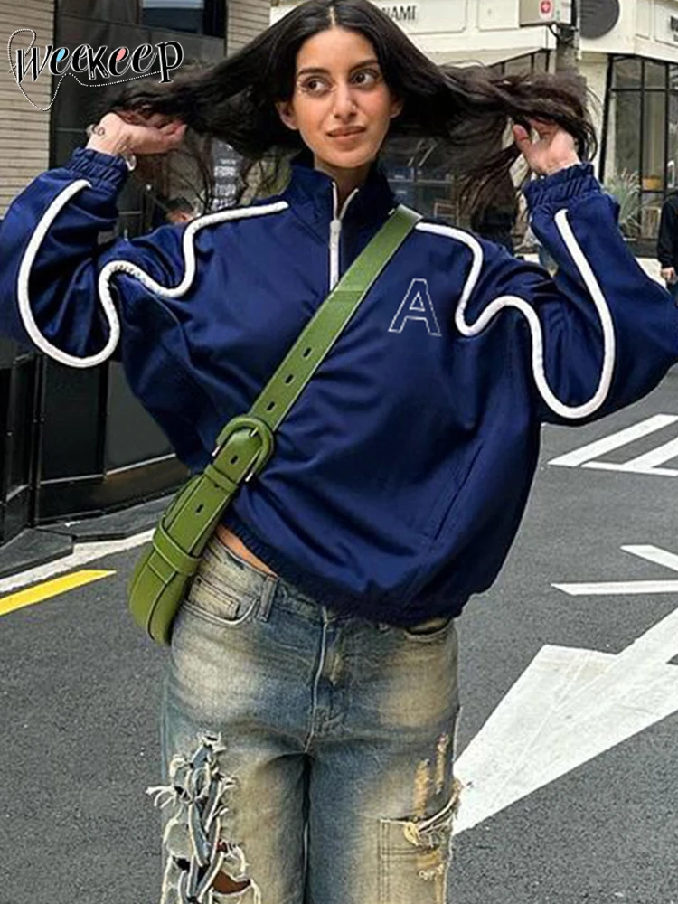 Weekeek Street Style Loose Jacket Chi Striped Stitched Zip Up Turtleneck Full Sleeve Oversized Jackets for Women Autumn Fashion
Weekeek Street Style Loose Jacket Chi Striped Stitched Zip Up Turtleneck Full Sleeve Oversized Jackets for Women Autumn Fashion