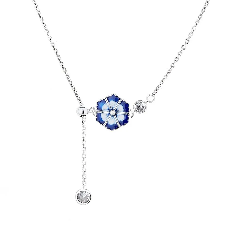 446FLZFSILVER S925 Sterling Silver FashionTrendy Retro Design Enamel Blue Flower Dangle Necklace For Women Wedding Party Jewelry
446FLZFSILVER S925 Sterling Silver FashionTrendy Retro Design Enamel Blue Flower Dangle Necklace For Women Wedding Party Jewelry