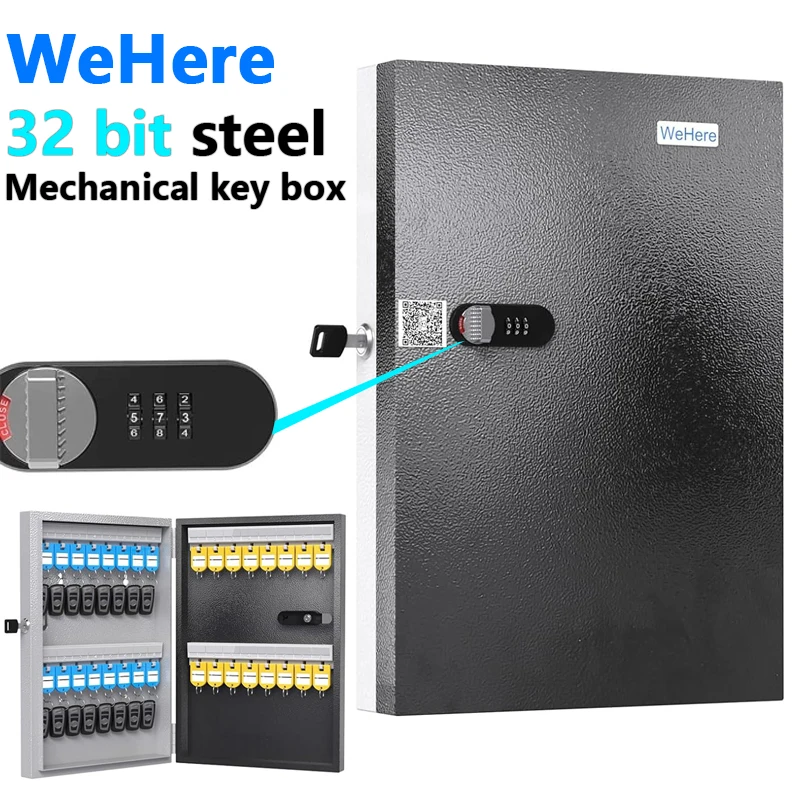 

WeHere Key Lock Box Wall Mounted (32 Keys), Roller Mechanical Password Lock,key Cabinet with Combination Lock and 32 Key Labels
