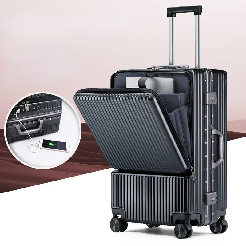 

New Trolley Suit Computer Boarding travel luggage front open men's women's side open pull rod 20" Aluminum frame 24"