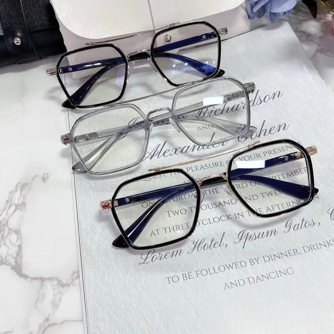 Lunettes carrées à double pont pour hommes et femmes, anti-lumière bleue, vintage, transparentes, lunettes d'ordinateur, monture surdimensionnée, nouveau 6