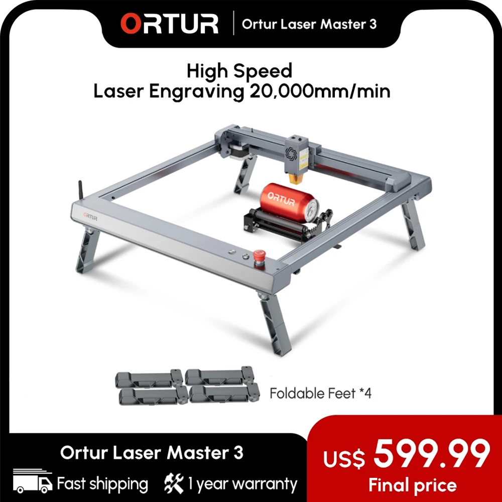 

ORTUR Laser Master 3 Laser Engraver 10W Higher Accuracy Laser Cutter 20000mm/min Engraving Speed and App Control 15.75"x15.75"