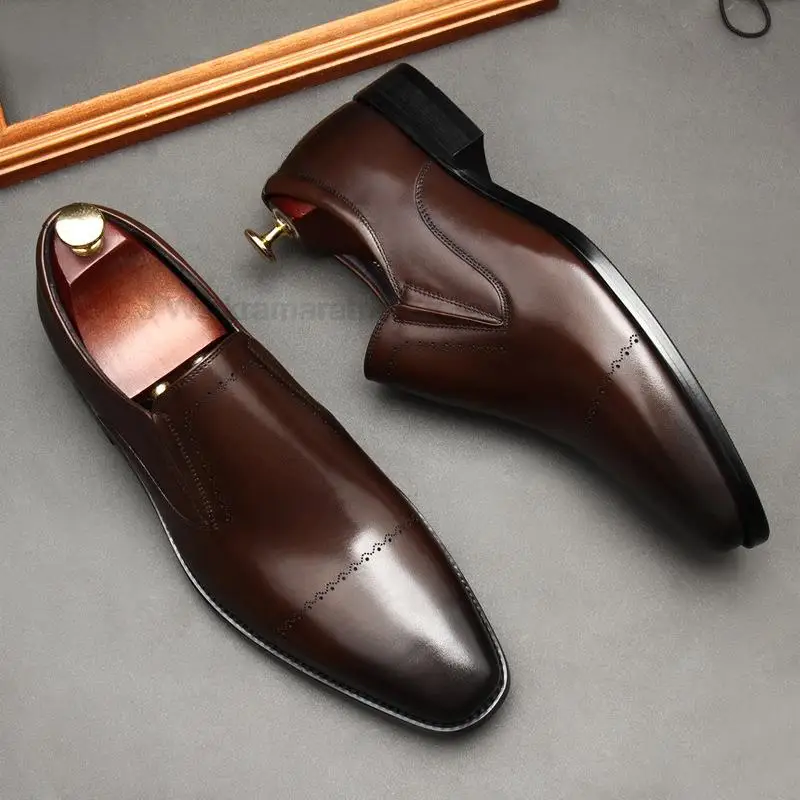 

Size 6 To 12 Classic Mens Penny Loafers Genuine Cow Leather Dress Shoes Brown Handmade Slip On Italian Style Office Formal Shoes