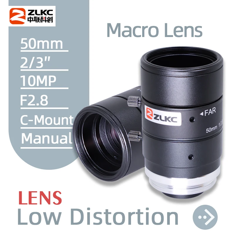 

ZLKC 10MP FA Lens 50mm Fixed Focal Length 2/3 Inch Manual Iris F2.8 Low Distortion HD Machine Vision C Mount Lens for Camera