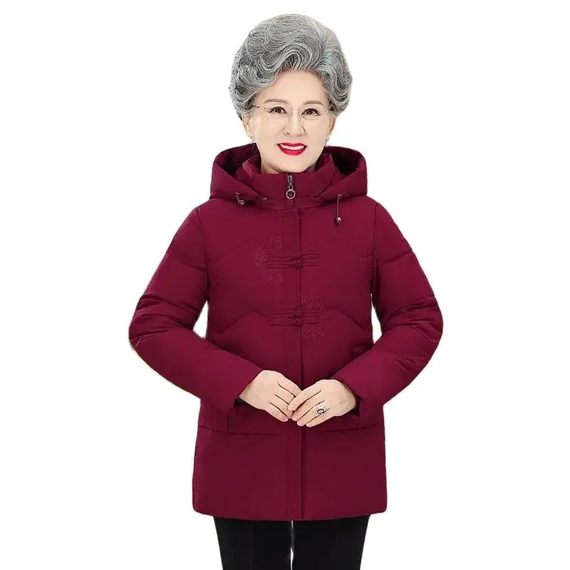 

6XL Middle-aged Elderly Grandmother Winter Down Cotton Jacket Thick Warm Parkas Mother Overcoat 60-80 Year Old Women Padded Coat