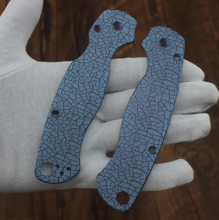 

1 Pair Custom Made DIY Blue Cracks TC4 Handle Patch Scales for Spyderco C81 Para 2 Folding Knife Accessory