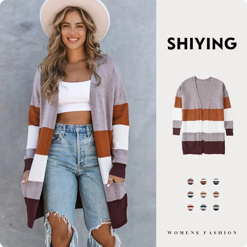 Cardigan Knitted Sweater Women's Cardigan Coat Autumn and Winter New Loose Color Contrast Patchwork Women's Mid-Length Top
Cardigan Knitted Sweater Women's Cardigan Coat Autumn and Winter New Loose Color Contrast Patchwork Women's Mid-Length Top