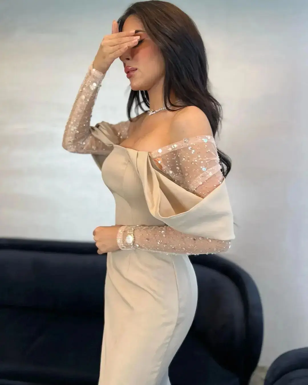 

Noble Off The Shoulder Neckline Prom Dress Long Sleeves With Ankle Length Evening Summer Elegant Party Dress For Women2023