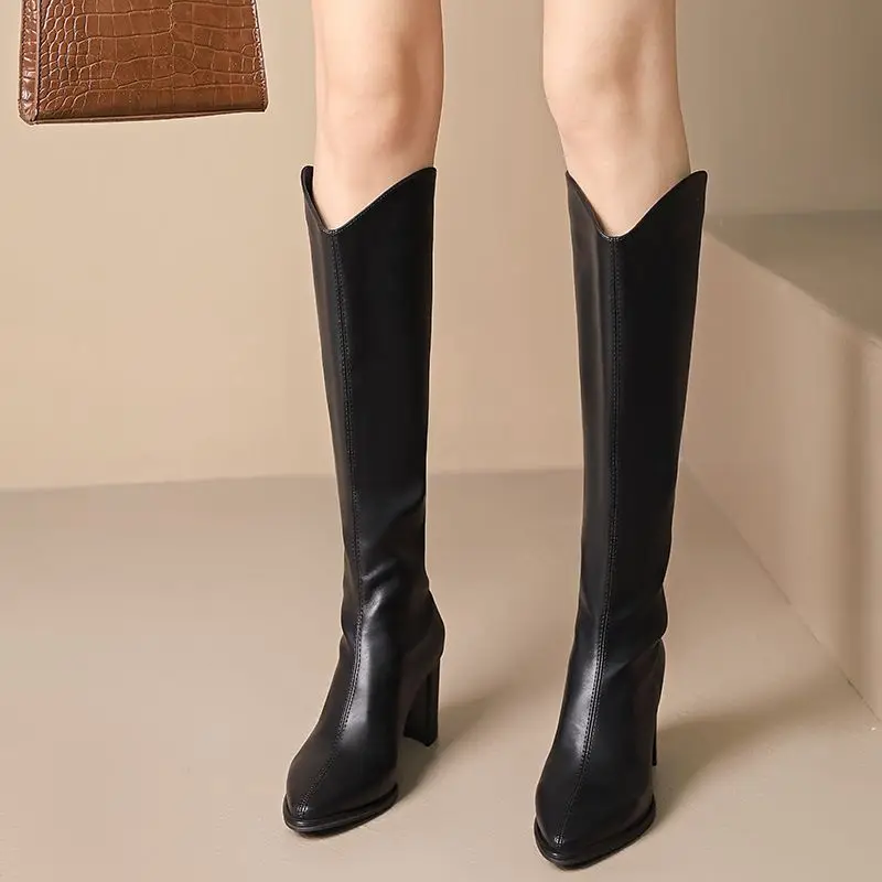 Black Leather High Heels Pointed Toe Footwear Elegant Heeled Winter Knee Shaft Women's Boots Long Brown Shoes for Woman Chic Pu
Black Leather High Heels Pointed Toe Footwear Elegant Heeled Winter Knee Shaft Women's Boots Long Brown Shoes for Woman Chic Pu