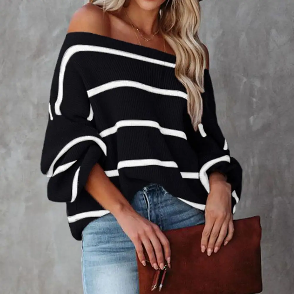Classic Pullover Sweater Lantern Sleeve Breathable Women Sweater Woman Pullover Striped Print Loose Casual Knitted Jumper
Classic Pullover Sweater Lantern Sleeve Breathable Women Sweater Woman Pullover Striped Print Loose Casual Knitted Jumper
