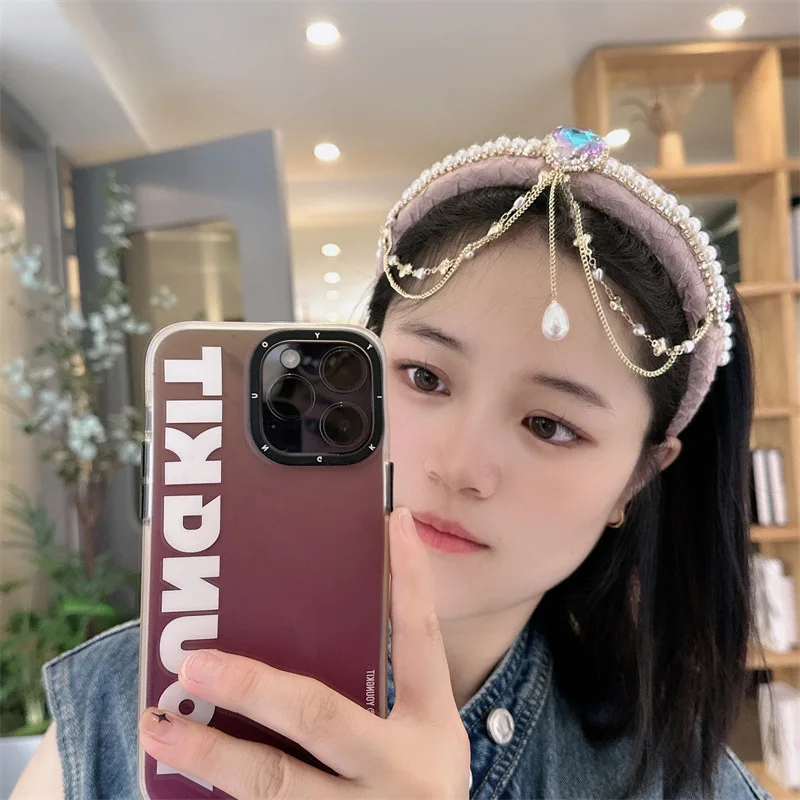 

Korean Tassel Pendant Heart-shaped Headband Rhinestones Inset Hair Clip Hair Accessories Vintage Court Headdress Women's Jewelry