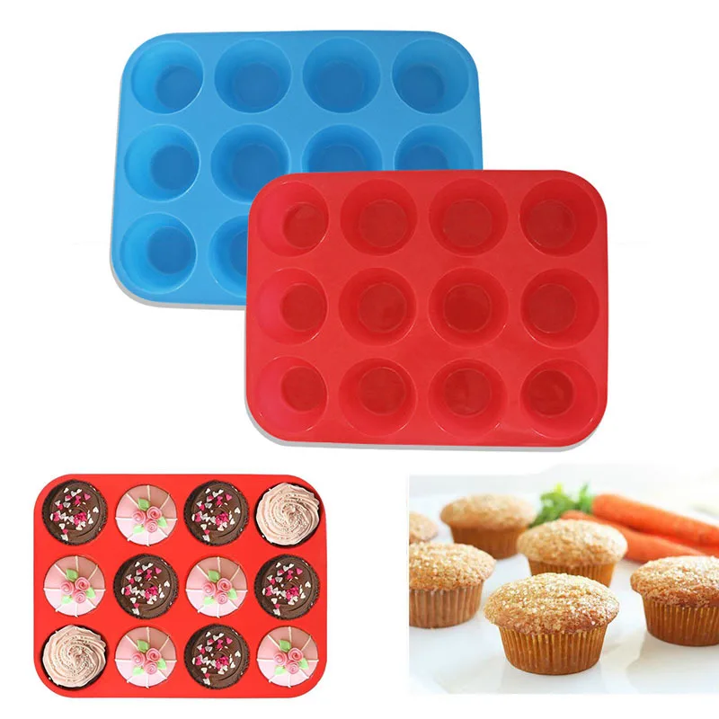 

12 Cavity Mini Muffin Silicone Mold Fondant Cake Tools Clay Candy Jelly Chocolate Cookies Cupcake Decorating Tray Molds