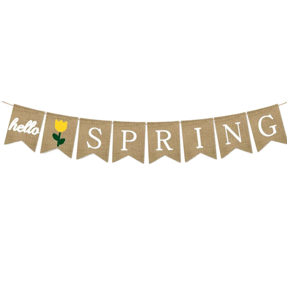 

Hello Spring Letters Bunting Banner Decorative Burlap Banner Party Supplies for Party Festival Celebration