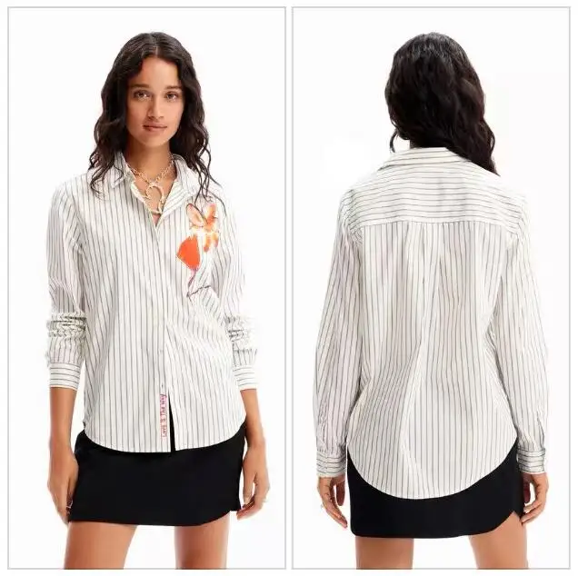 

Foreign trade Spain original single striped printed loose casual lapel shirt long sleeved new style