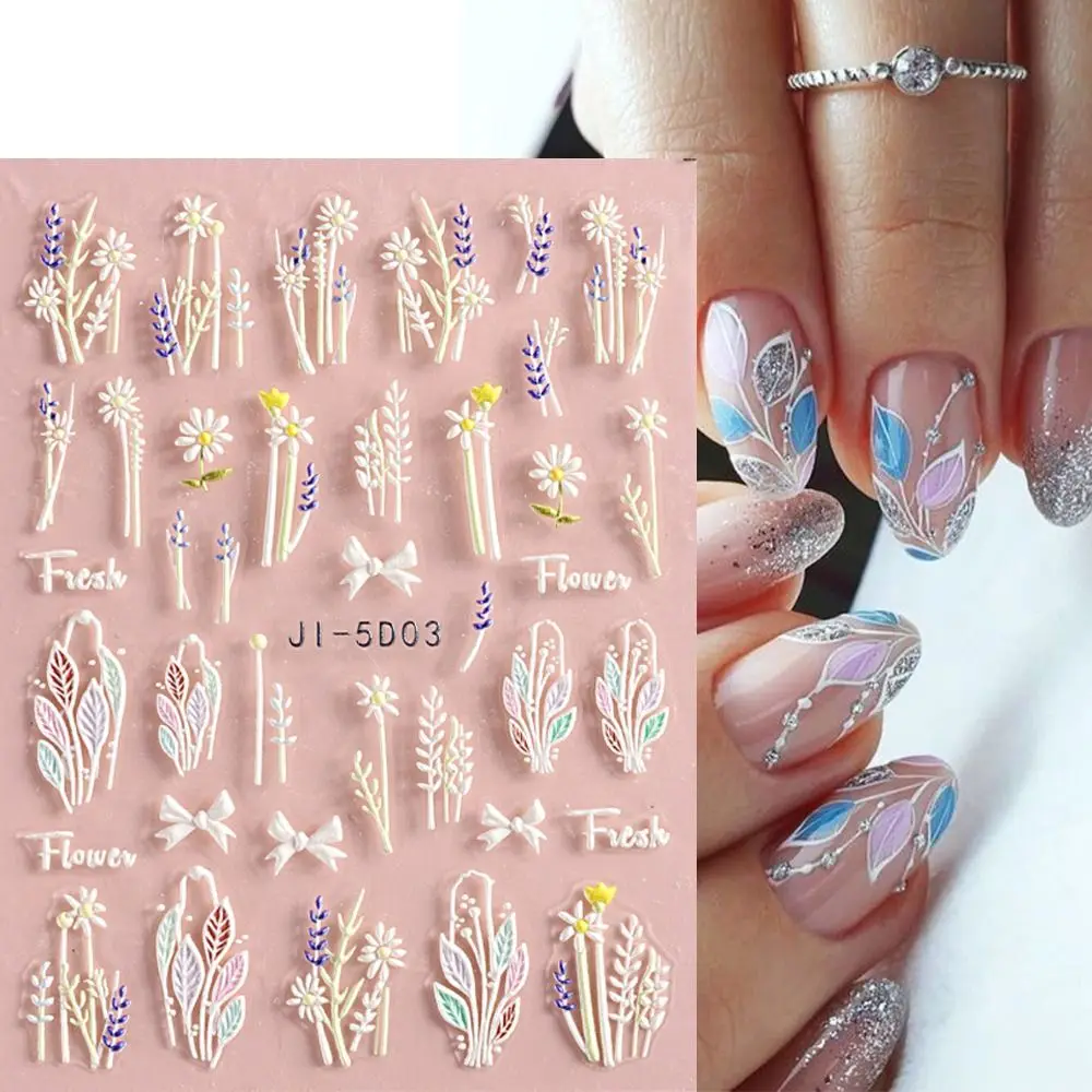 

Embossed 5D Nail Stickers Elegant White Acrylic Flowers Sliders For Nails Floral Petals Decor Cherry Blossom Decals