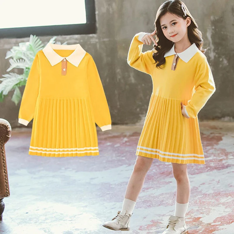 Autumn Winter Kids Children Yellow Knitted Sweater Dress For Teens Girls School Turtleneck A-Line Loose Princess Dress Vestidos
Autumn Winter Kids Children Yellow Knitted Sweater Dress For Teens Girls School Turtleneck A-Line Loose Princess Dress Vestidos