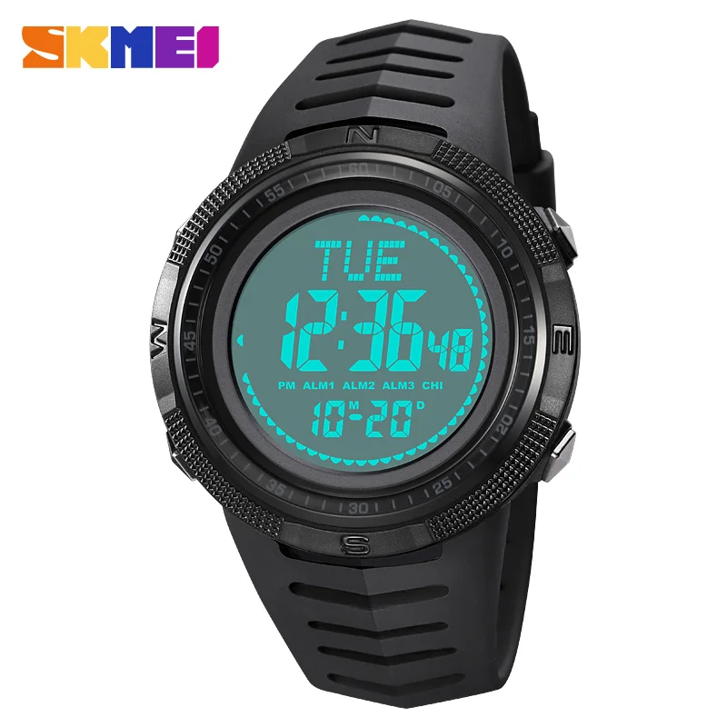 

SKMEI Multifunctional World Time Compass Countdown Sport Watches Men Back Light Digital Wristwatch 50M Waterproof 3 Alarms Clock