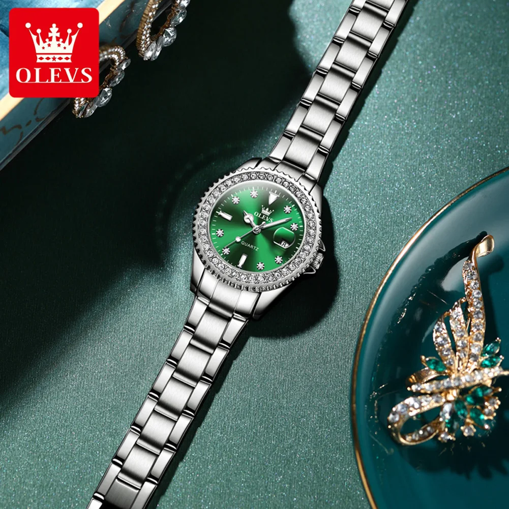 OLEVS-Montre à quartz étanche pour femme, montre-bracelet femme Shoous, bracelet en acier inoxydable, calendrier, marque de luxe supérieure, mode 3