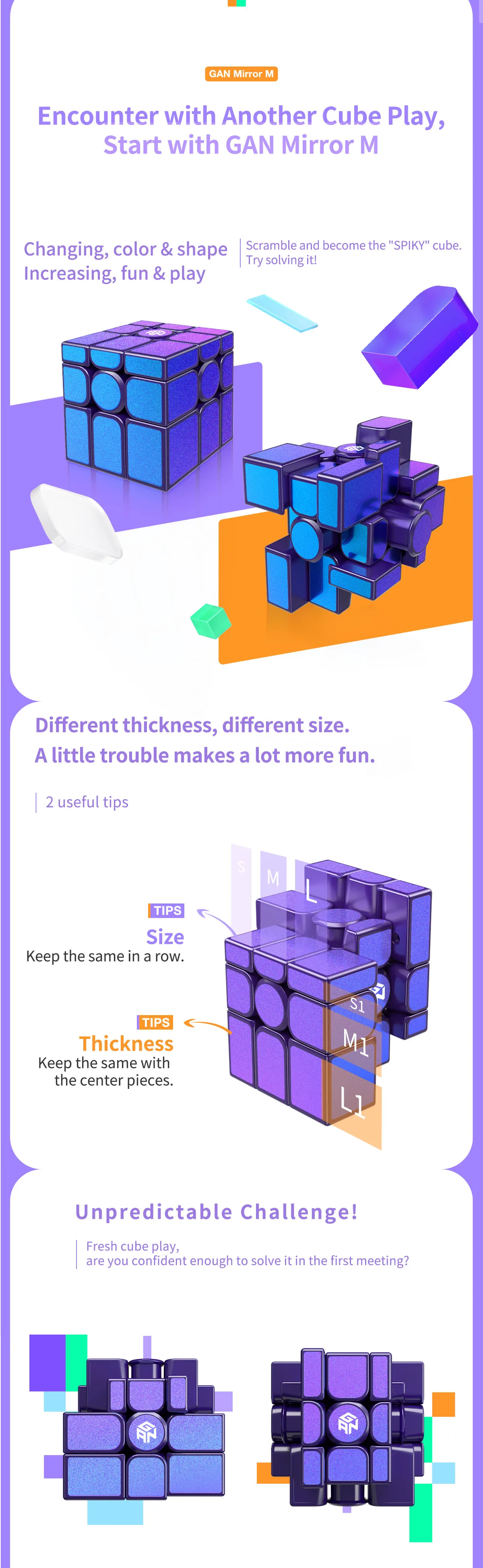 Generic GAN Mirror M Speedcube 3x3 Purpe Sticker Blocks GAN