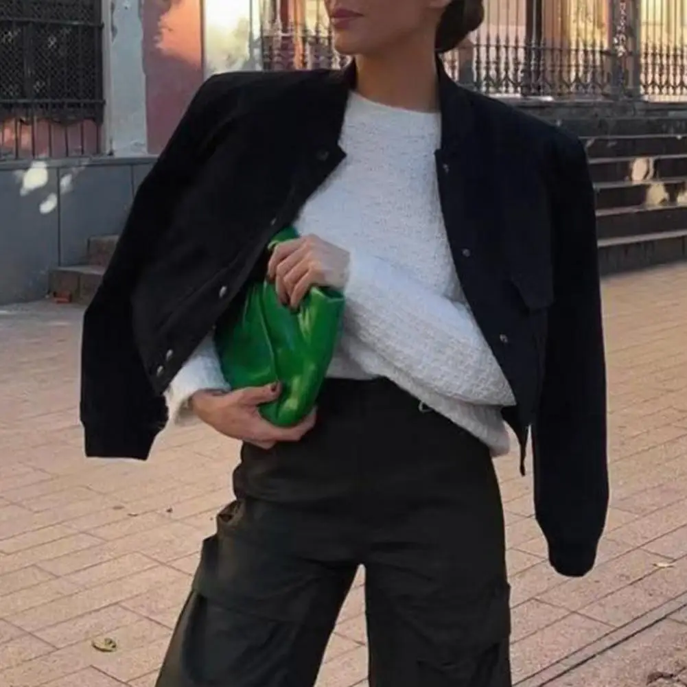 Women Casual Jacket Long Sleeves Stand Collar Button Closure Drop Shoulder Large Pocket Short Ladies Female Bomber Cropped Coat
Women Casual Jacket Long Sleeves Stand Collar Button Closure Drop Shoulder Large Pocket Short Ladies Female Bomber Cropped Coat