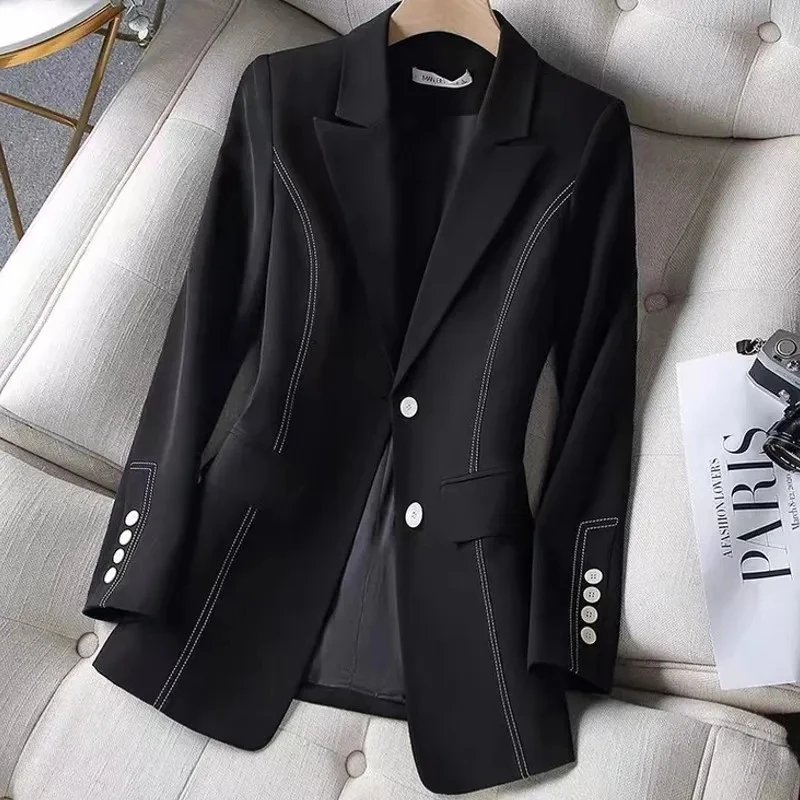 Black Slim Blazer Jacket Women's 2023 Spring Autumn New Fashion Temperament Blazers Coat Single breasted Casual Female Outwear
Black Slim Blazer Jacket Women's 2023 Spring Autumn New Fashion Temperament Blazers Coat Single breasted Casual Female Outwear