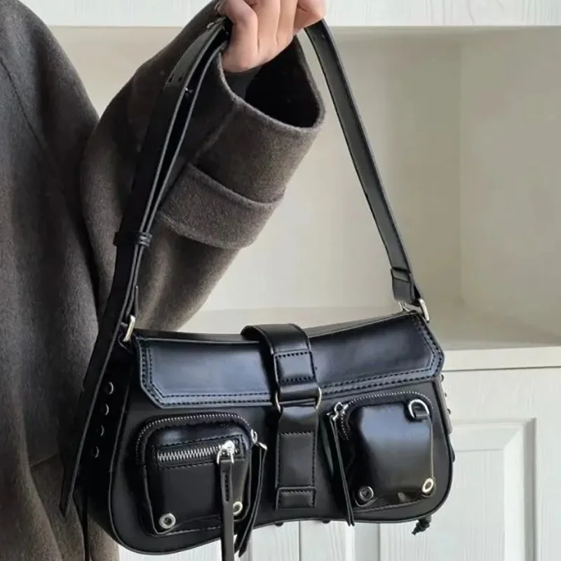 Vintage Pu Leather Shoulder Shopper Bag For Women Designer Punk Black Underarm Tote Bag Multiple Pockets Ladies Messenger Bag
Vintage Pu Leather Shoulder Shopper Bag For Women Designer Punk Black Underarm Tote Bag Multiple Pockets Ladies Messenger Bag