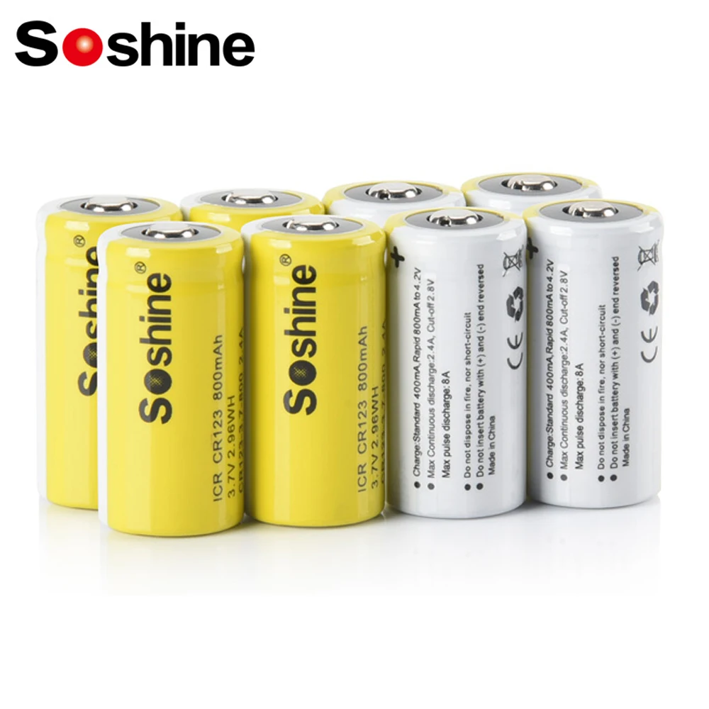 Soshine 3.7V CR123 800mAh Battery 16340 800mAh Lithium Rechargeable 500 Cycle Discharge for Smoke Alarm Laser Pointer Flashlight
Soshine 3.7V CR123 800mAh Battery 16340 800mAh Lithium Rechargeable 500 Cycle Discharge for Smoke Alarm Laser Pointer Flashlight
