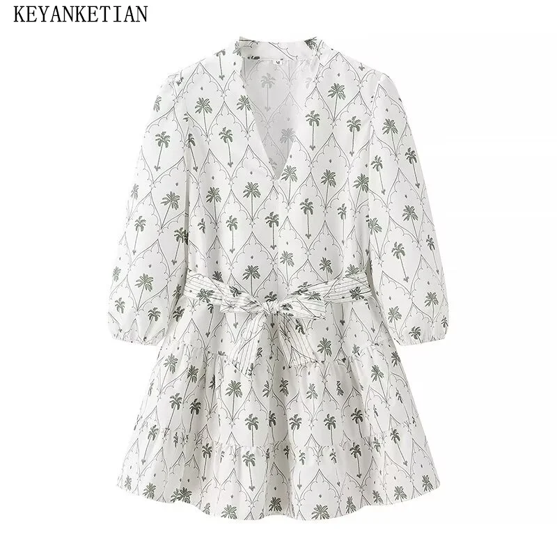 Женское Мини-Платье трапециевидного силуэта KEYANKETIAN, платье с цветочным принтом, украшенное поясом, в пасторальном стиле, с многоярусным пышным рукавом, 2024
Женское Мини-Платье трапециевидного силуэта KEYANKETIAN, платье с цветочным принтом, украшенное поясом, в пасторальном стиле, с многоярусным пышным рукавом, 2024