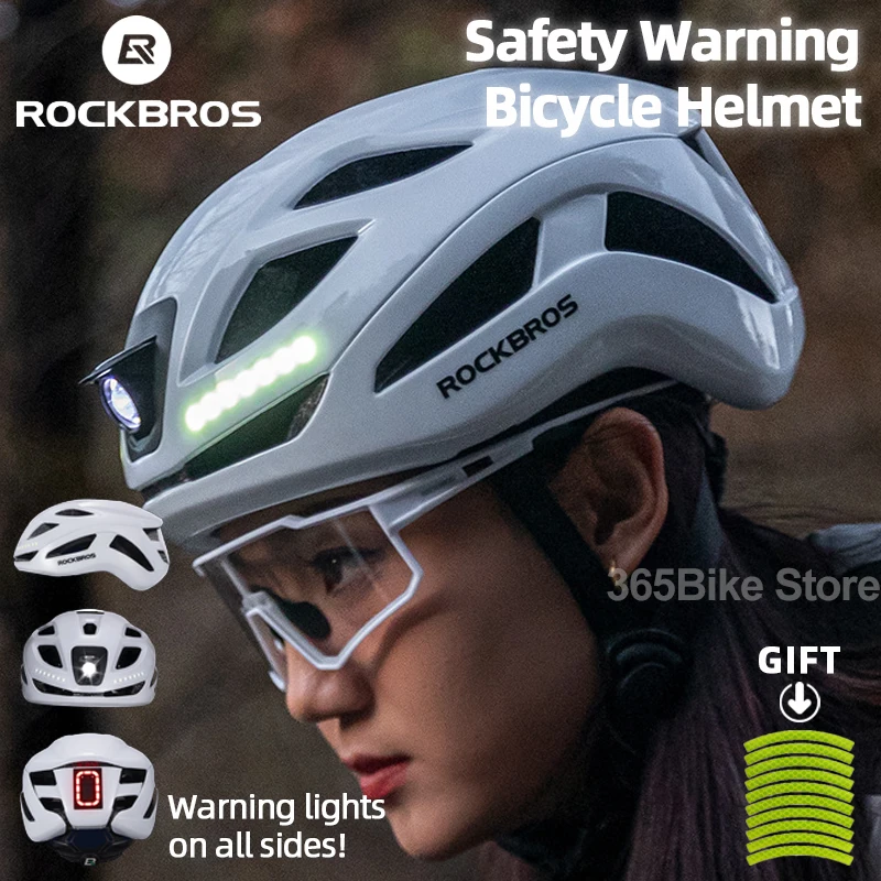 

ROCKBROS Bicycle Helmet Ultralight Cycling Helmet All-round Warning Lights Safety Anti-collision Road Bike Helmet for Men Momen