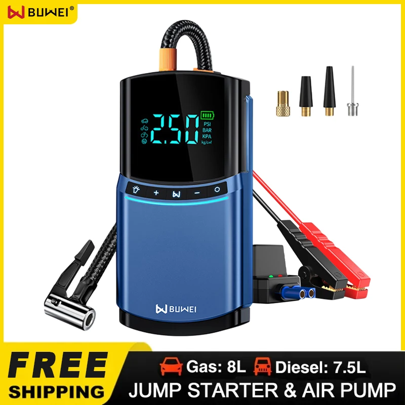 BUWEI Upgraded Car Jump Starter w/ Air Pump All in One Car Air Compressor Power Bank Car Starter Device Automotive Tyre Inflator 
BUWEI Upgraded Car Jump Starter w/ Air Pump All in One Car Air Compressor Power Bank Car Starter Device Automotive Tyre Inflator
