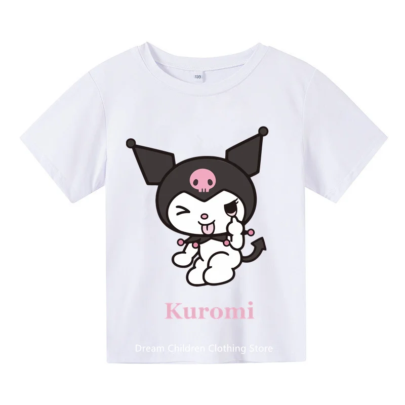 

Kawaii Kuromi футболка для девочек и мальчиков Модная хлопковая одежда аниме мультфильм дети чистая детская футболка Hello Kitty наборы повседневная одежда