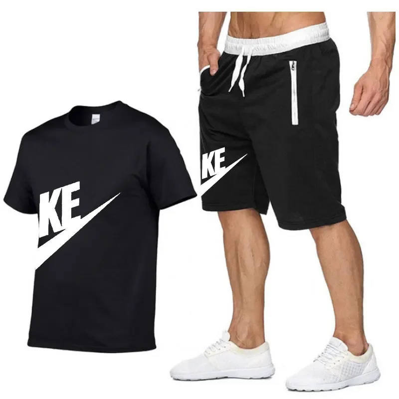 

Camiseta masculina de manga curta algodão estampada e Shorts Suit, moletom jogging, conjuntos esportivos masculinos, verão,