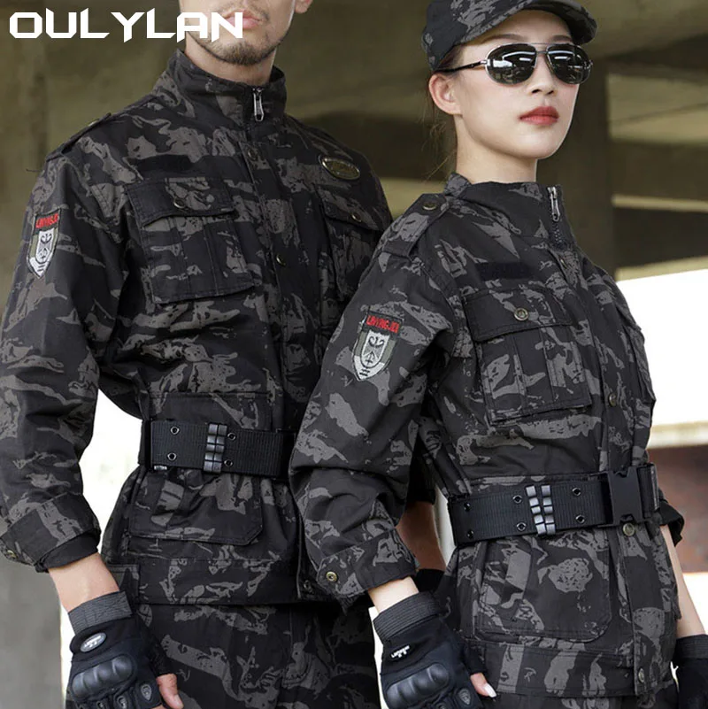 

Oulylan Multi-Pocket Jackets+Pant+Hat+Belt +Glove 5 Pcs Suits Camo Army Waterproof Tactical SetTactical Sets Men