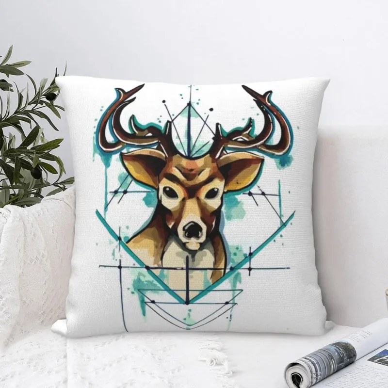 

Deer In Neon Square Pillowcase Polyester Pillow Cover Velvet Cushion Zip Decorative Comfort Throw Pillow For Home Car