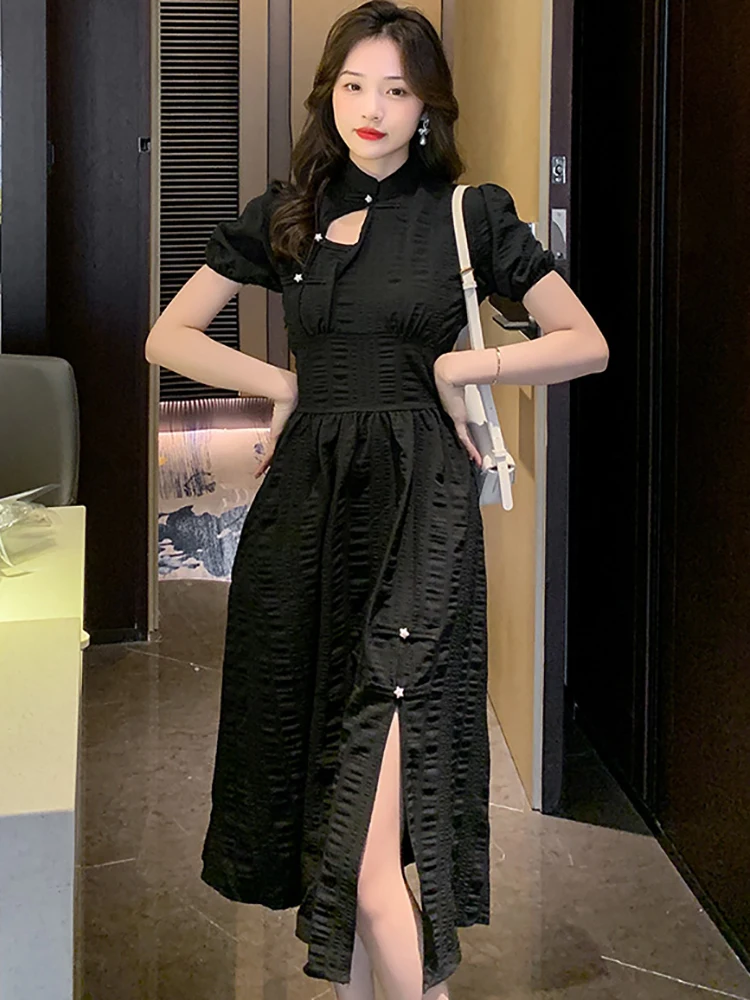 

Женское винтажное платье в стиле Хепберн, черное облегающее длинное платье с коротким рукавом, вечернее платье в Корейском стиле, лето 2024