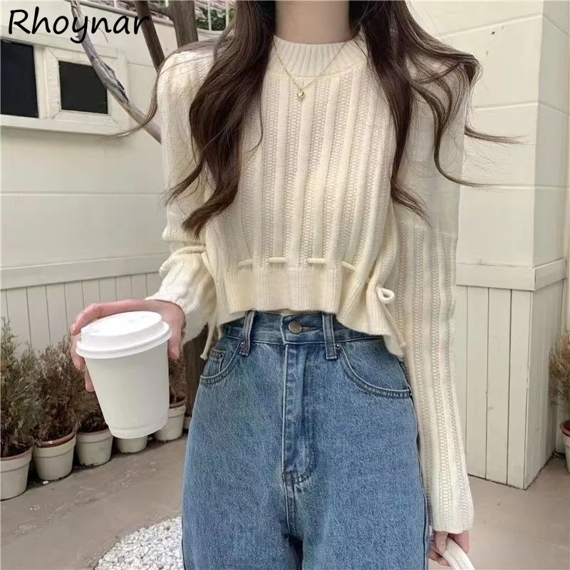 Chic Lace-up Knitted Pullovers Women Fashion Solid Simple Slim Leisure Short Sweaters Ladies Young Popular All-match Soft Warm
Chic Lace-up Knitted Pullovers Women Fashion Solid Simple Slim Leisure Short Sweaters Ladies Young Popular All-match Soft Warm