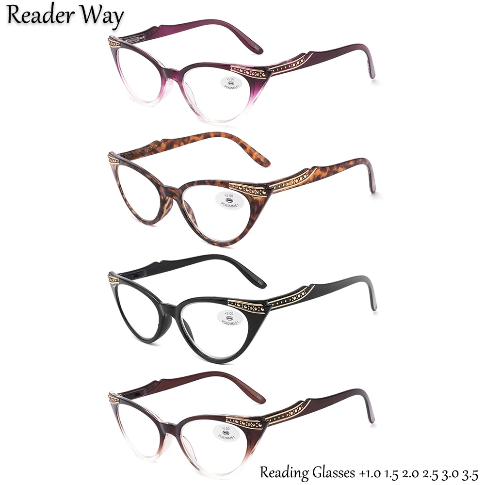 

4 Pack Fashion Ladies Reading Glasses Cat Eye Frame Elegance Women's Presbyopic Eyeglasses Female Reader 1.0 1.5 2.0 2.5 3.0 3.5