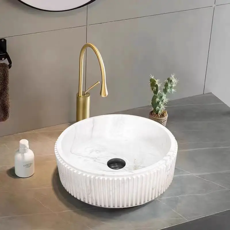 

Luxury Natural marble Bathroom sink Round Washbasin Modern Design Washbowl Top Quality Artistic Lavatory Above counter basin New