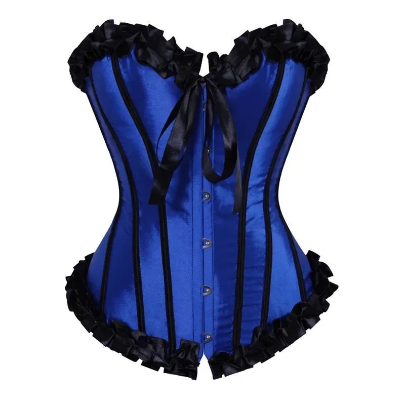 

Corset Bustier Top With Lace Up Trim Satin Overbust Plus Size Corsets Costumes Ladies Shaper Vintage Victorian