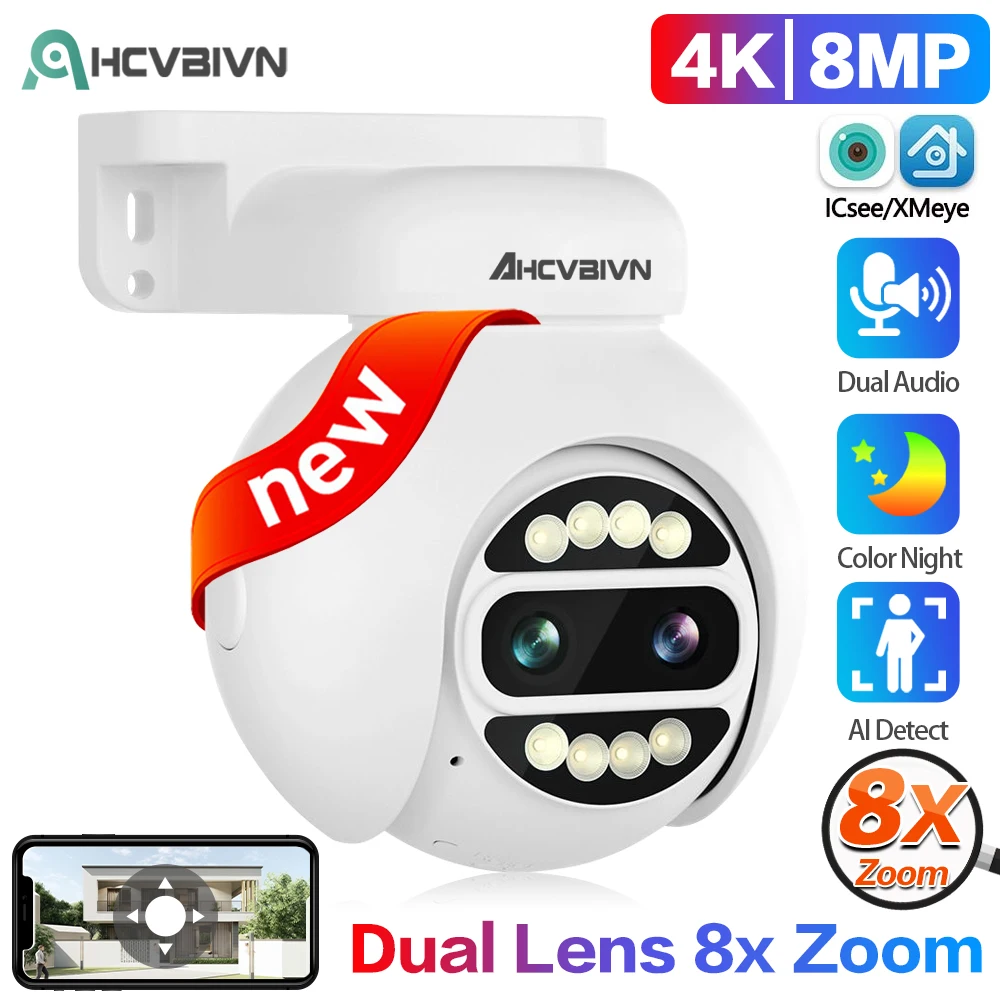 

4K 8X PTZ Zoom POE IP Camera 8MP UHD Color Night Vision CCTV Camera PTZ 360° Control Audio Outdoor Human Detection ICsee App