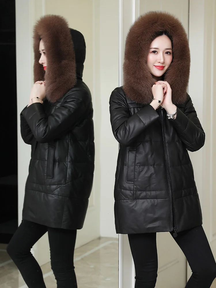 2023 Leather coat,Real Sheepskin Leather Jacket Women 90% White Duck Down Women's Winter Jackets Fox Fur Collar Hooded Coat Fem
2023 Leather coat,Real Sheepskin Leather Jacket Women 90% White Duck Down Women's Winter Jackets Fox Fur Collar Hooded Coat Fem