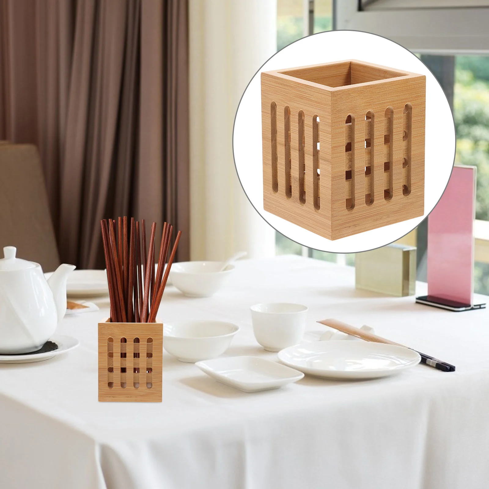 Chopsticks Holder Holey Durable Kitchen Bamboo Tableware Drying Canister Storage Bucket Cutlery Organizer for Restaurant
Chopsticks Holder Holey Durable Kitchen Bamboo Tableware Drying Canister Storage Bucket Cutlery Organizer for Restaurant