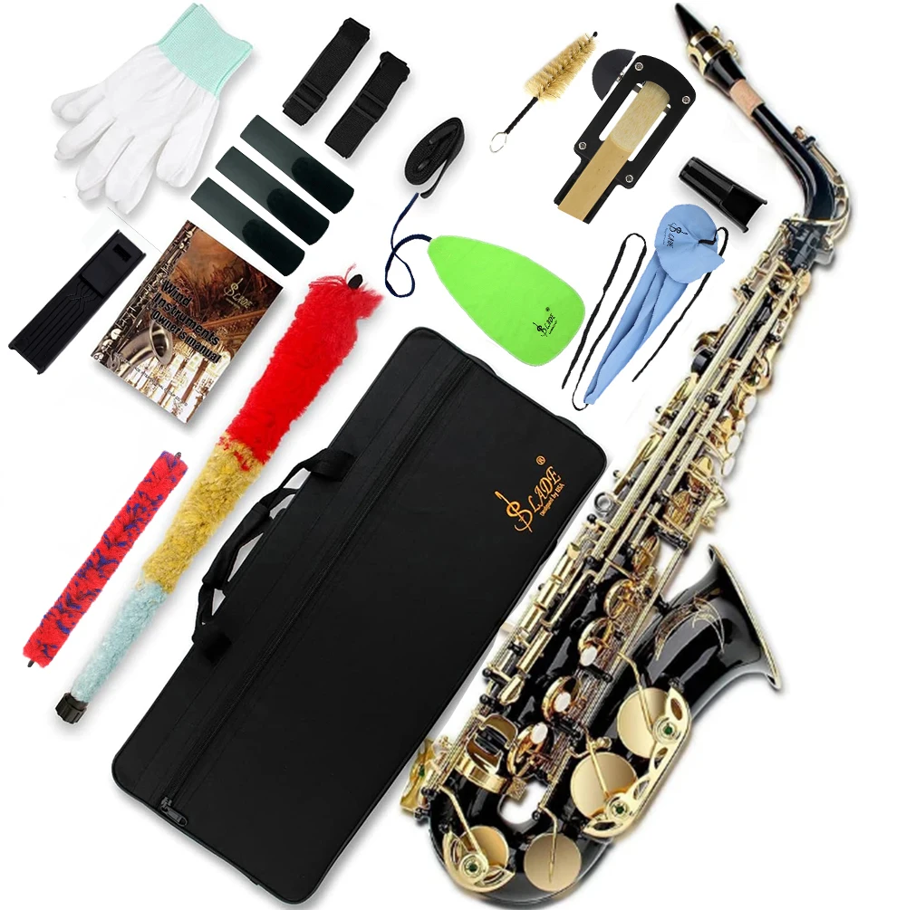 

SLADE Black Gold Saxophone Brass Eb Alto Saxophone with Cleanning Cloth Reed Clip Trimmer Strap Glove Parts for Beginners Adults